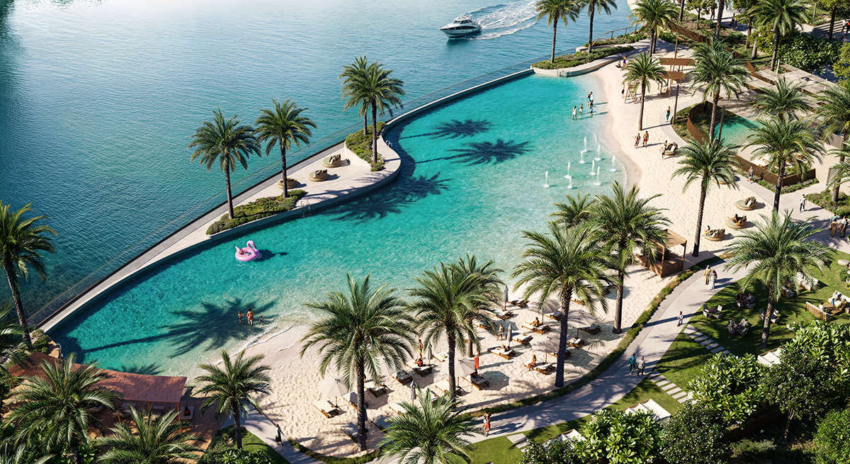 Urban beach lagoon beside Dubai Creek — render (Emaar)