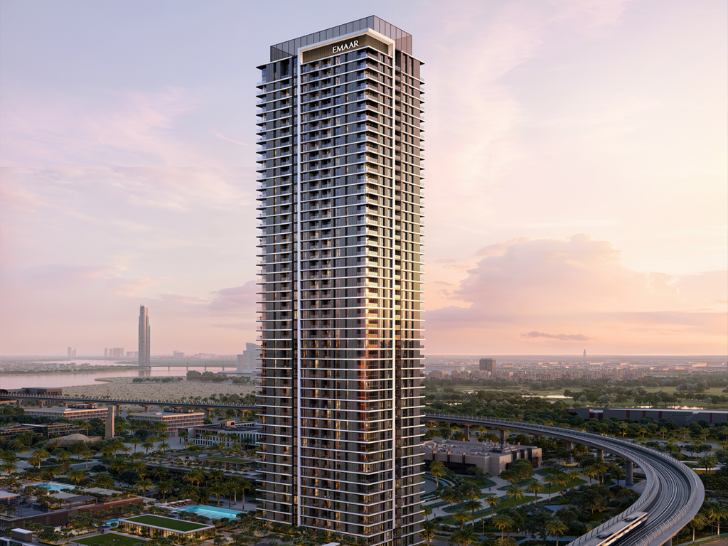 Montiva by Vida — tower exterior render at sunset (Emaar)